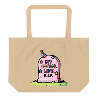 Large Organic Tote Bag | My Social Life R.I.P. Graveyard Design