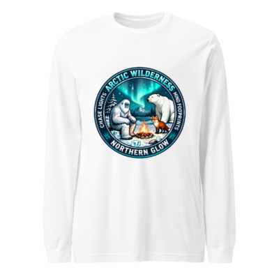 Arctic Wilderness Northern Glow Long Sleeve Tee - Polar Bear, Yeti & Fox Campfire Design
