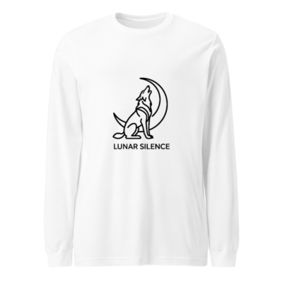 Lunar Silence Wolf Moon Unisex Long Sleeve Tee - Black Outline Design