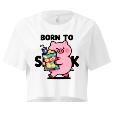Women's Crop Top - Born to Snack Pig Graphic Tee, Short Sleeve, Casual Fit