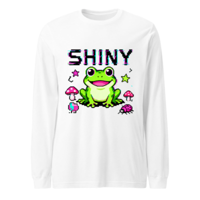 Shiny Frog Pixel Art Unisex Long Sleeve Tee - Cute Green Amphibian Design