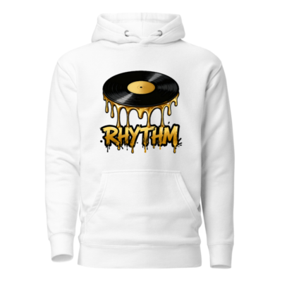 Unisex Premium Pullover Hoodie - Vinyl Record Rhythm Design, Gold Drip Art