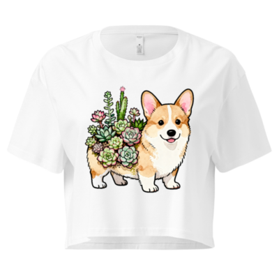 Corgi with Succulents Women's Crop Top - Cute Dog Graphic Tee