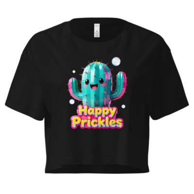 Happy Prickles Cactus Crop Top for Women - Cute Kawaii Short Sleeve T-Shirt