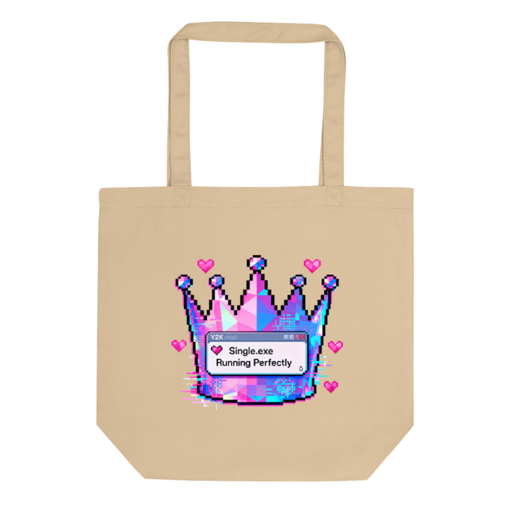 Eco Oyster Tote Bag | Pixel Crown & Single.exe Running Perfectly Design