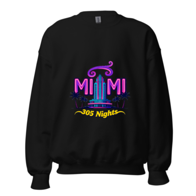 Miami 305 Nights Unisex Crew Neck Sweatshirt - Neon Art, Retro Miami Design