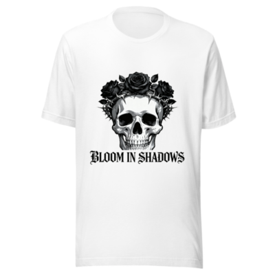Unisex Staple T-Shirt - Skull with Roses & Thorn Crown, Bloom in Shadows