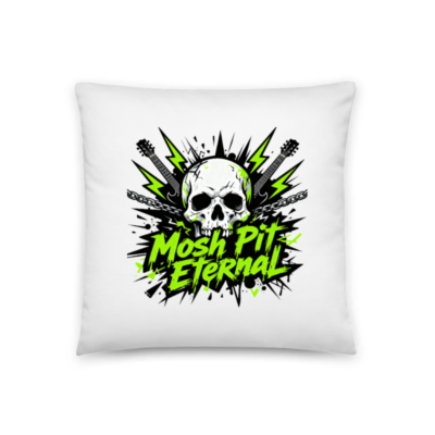 Mosh Pit Eternal Skull & Guitar Pillow 18"x18" - Punk Rock Decor, Neon Green & Black Design