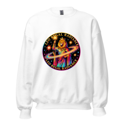 Leo Regal Radiance Unisex Crew Neck Sweatshirt - Cosmic Lion King Design