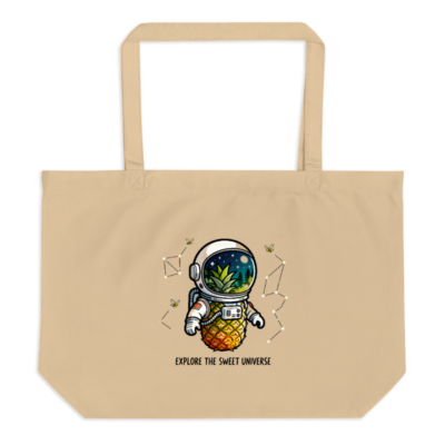 Organic Pineapple Astronaut Tote Bag | Eco-Friendly Large Canvas Bag