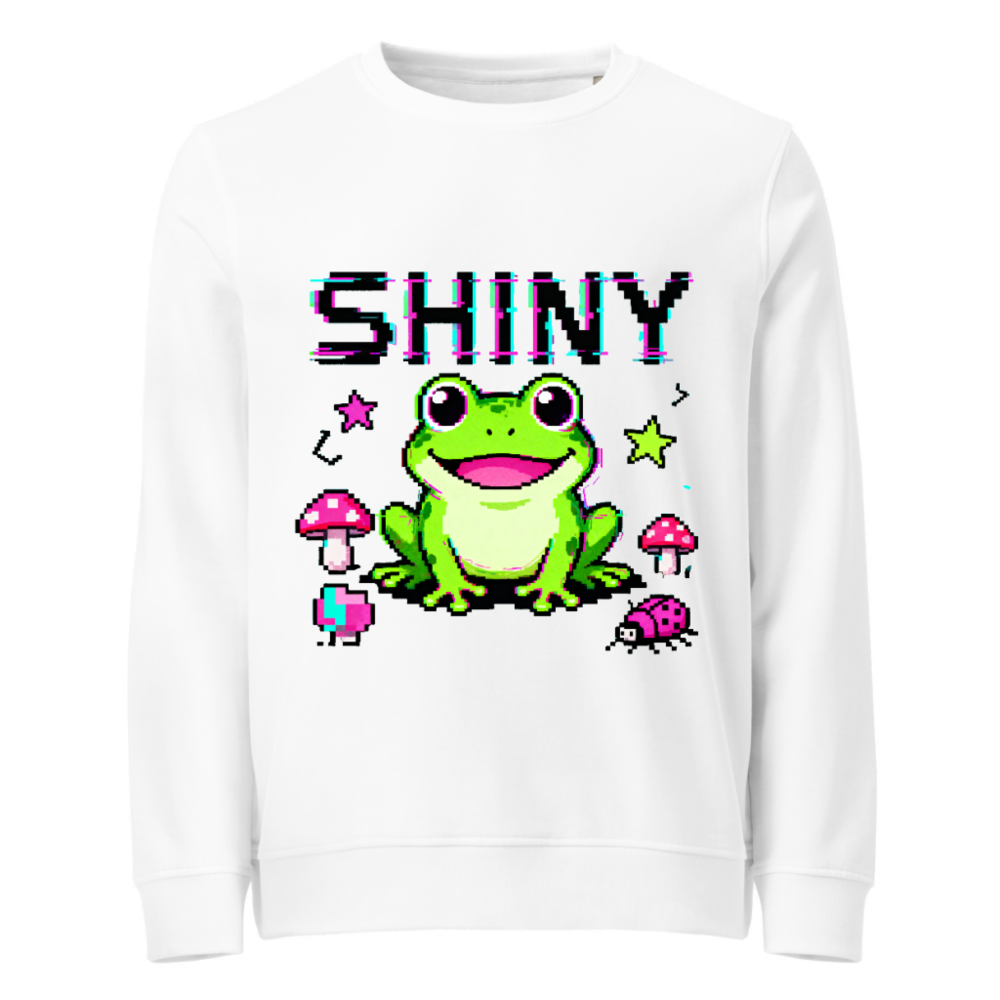 Shiny Frog Pixel Art Unisex Organic Sweatshirt - Eco-Friendly & Comfortable