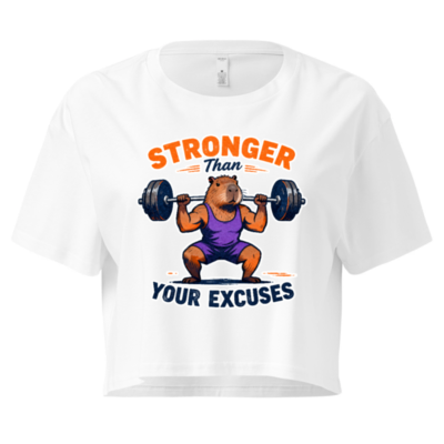 Stronger Than Your Excuses Capybara Workout Crop Top | Women's Gym Fitness Tee
