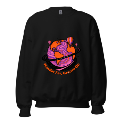 Unisex Crew Neck Sweatshirt - Wander Far, Groove On Globe Design