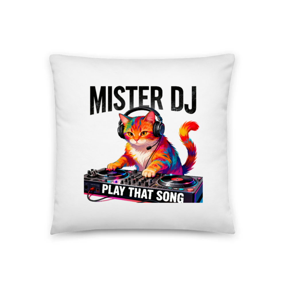 Mister DJ Cat Pillow 18x18" - Play That Song DJ Cat Design, Soft Decorative Throw Pillow
