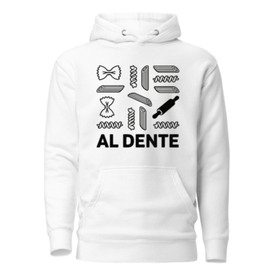 Al Dente Unisex Premium Pullover Hoodie | Pasta Lover Hoodie with Classic Shapes & Rolling Pin Design