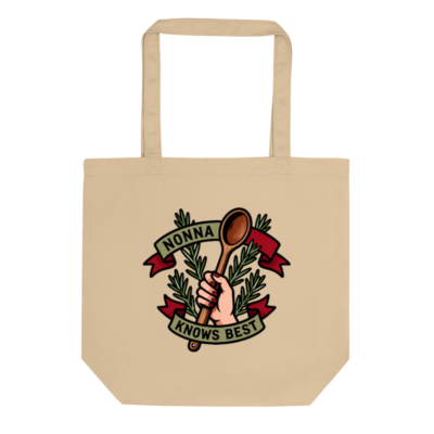 Nonna Knows Best Eco Tote Bag | Sustainable Cotton Shopping Bag with Rosemary & Spoon Design