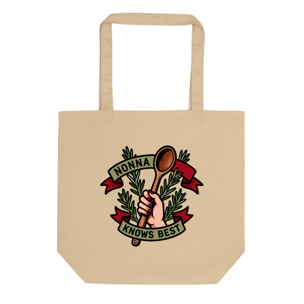 Nonna Knows Best Eco Tote Bag | Sustainable Cotton Shopping Bag with Rosemary & Spoon Design