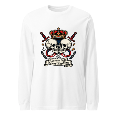 Unisex Long Sleeve Tee - Forever Solo Never Settling Skull Crown Sword Design