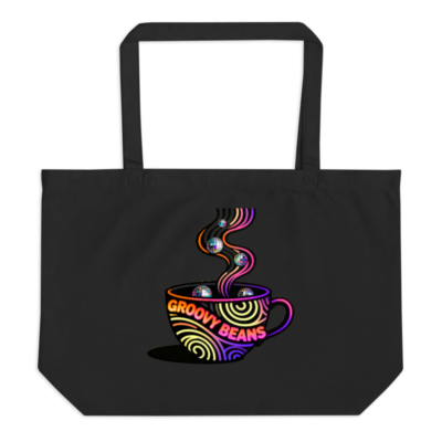 Groovy Beans Organic Tote Bag | Large Black Reusable Shopping Bag
