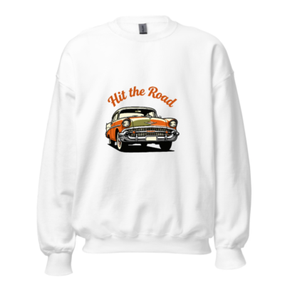 Unisex Hit the Road Classic Car Sweatshirt - Vintage Orange & Green Crew Neck