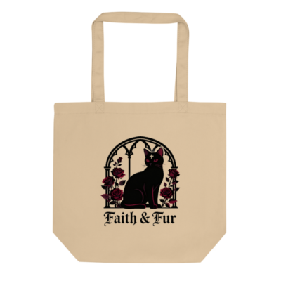 Eco Oyster Tote Bag | Black Cat & Roses Gothic Design | Faith & Fur