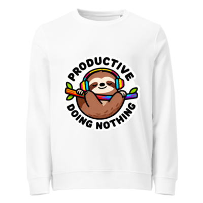 Unisex Organic Sweatshirt | Productive Sloth with Headphones - Eco-Friendly & Comfortable