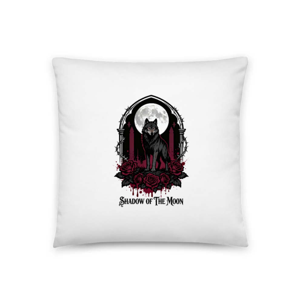 Shadow of the Moon Wolf Pillow 18"x18" - Gothic Rose & Moon Design