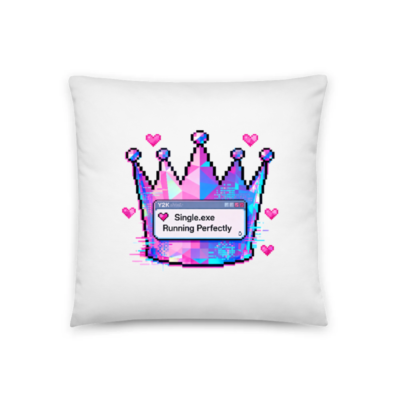 Pixel Crown Pillow 18"x18" - 'Single.exe Running Perfectly' Glitch Art Design
