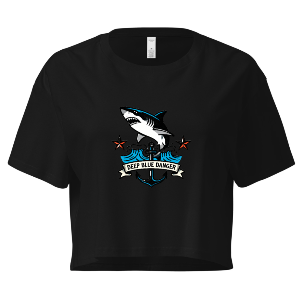 Women's Crop Top with Shark & Anchor Graphic - Deep Blue Danger