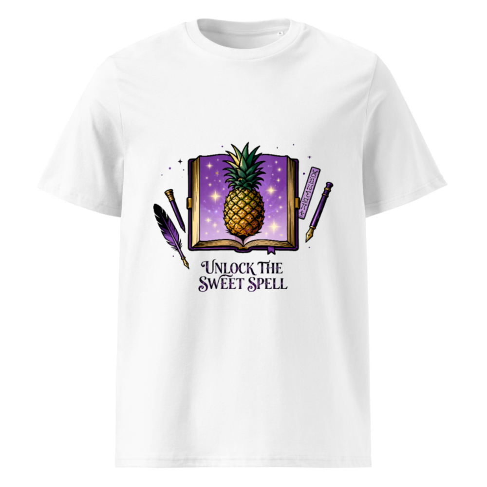 Unisex Organic Cotton T-Shirt | Pineapple Spell Book Design - Unlock the Sweet Spell
