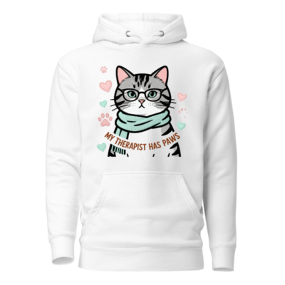 My Therapist Has Paws Cat Hoodie - Unisex Premium Pullover with Glasses & Scarf