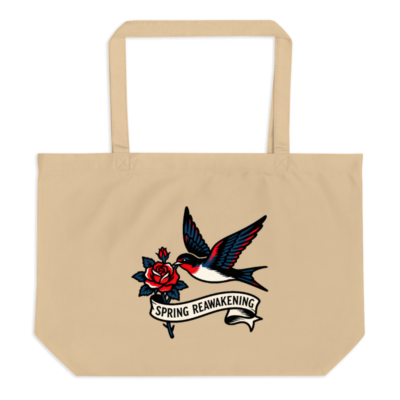 Organic Tote Bag | Spring Reawakening Swallow & Rose Design