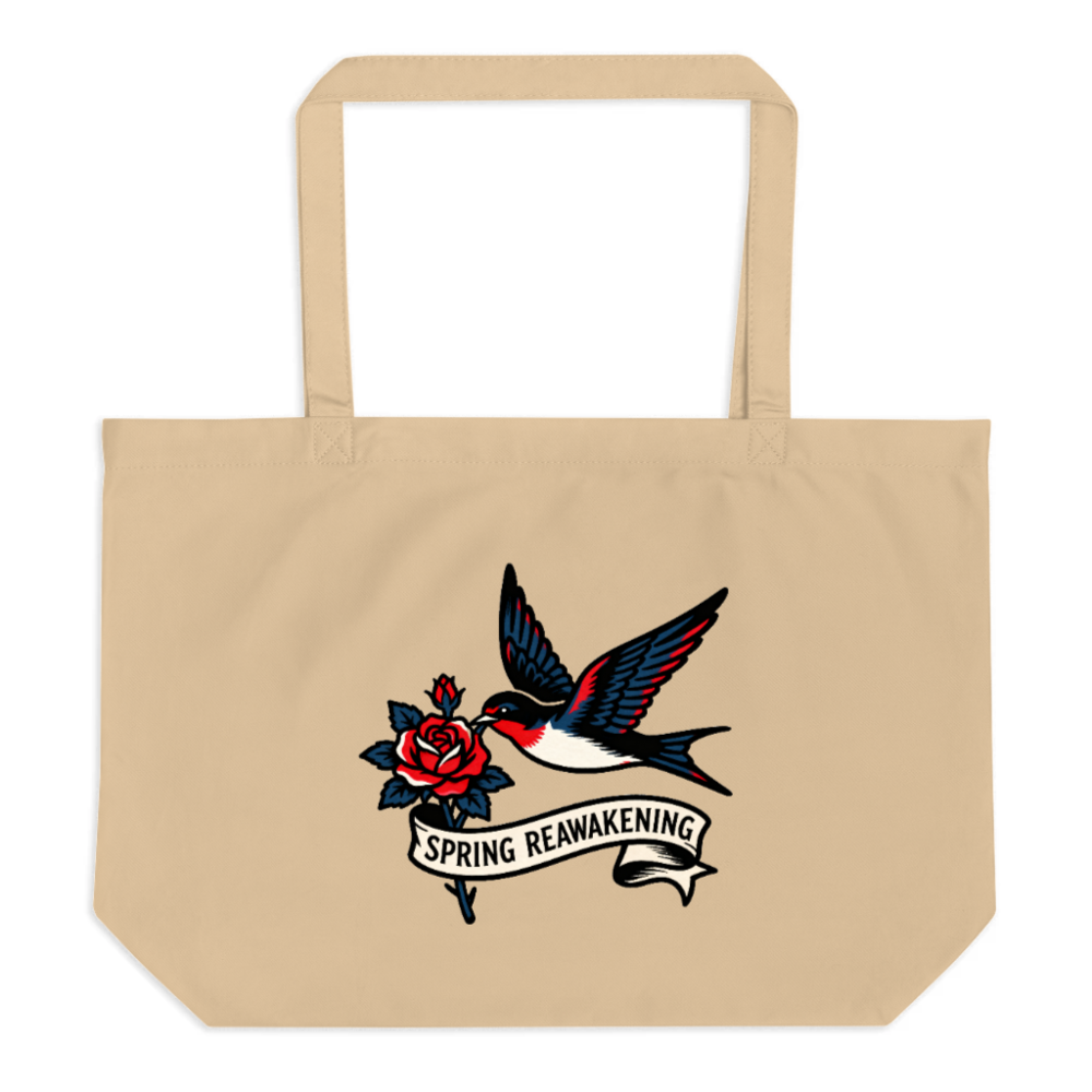 Organic Tote Bag | Spring Reawakening Swallow & Rose Design