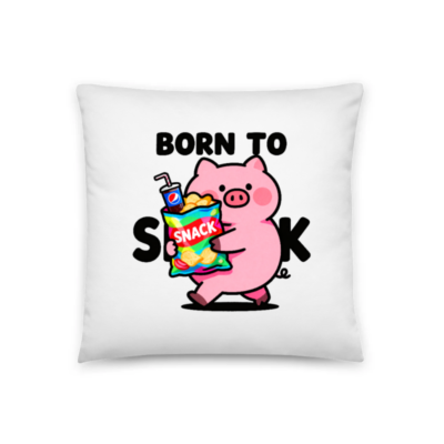 Born to Snack Pig Pillow - 18" x 18" Cute Cartoon Cushion Cover