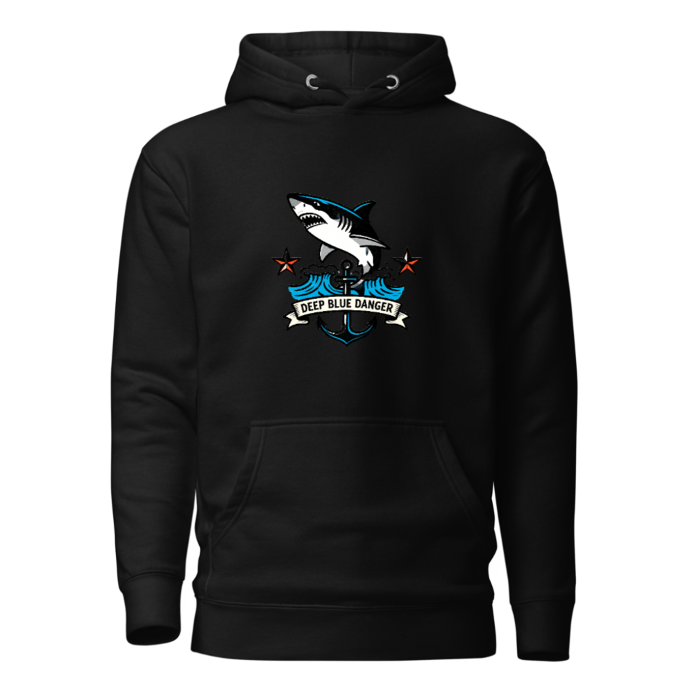 Unisex Premium Pullover Hoodie - Deep Blue Danger Shark Anchor Design