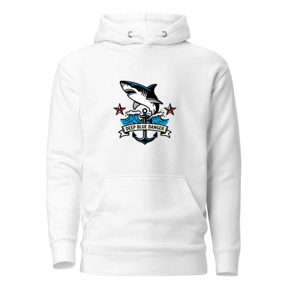 Unisex Premium Pullover Hoodie - Shark & Anchor 'Deep Blue Danger' Design