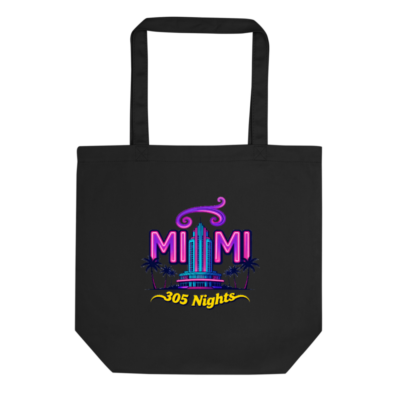 Eco Black Tote Bag | Miami 305 Nights Neon Design