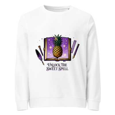 Unisex Organic Sweatshirt | Unlock the Sweet Spell Pineapple Book Design
