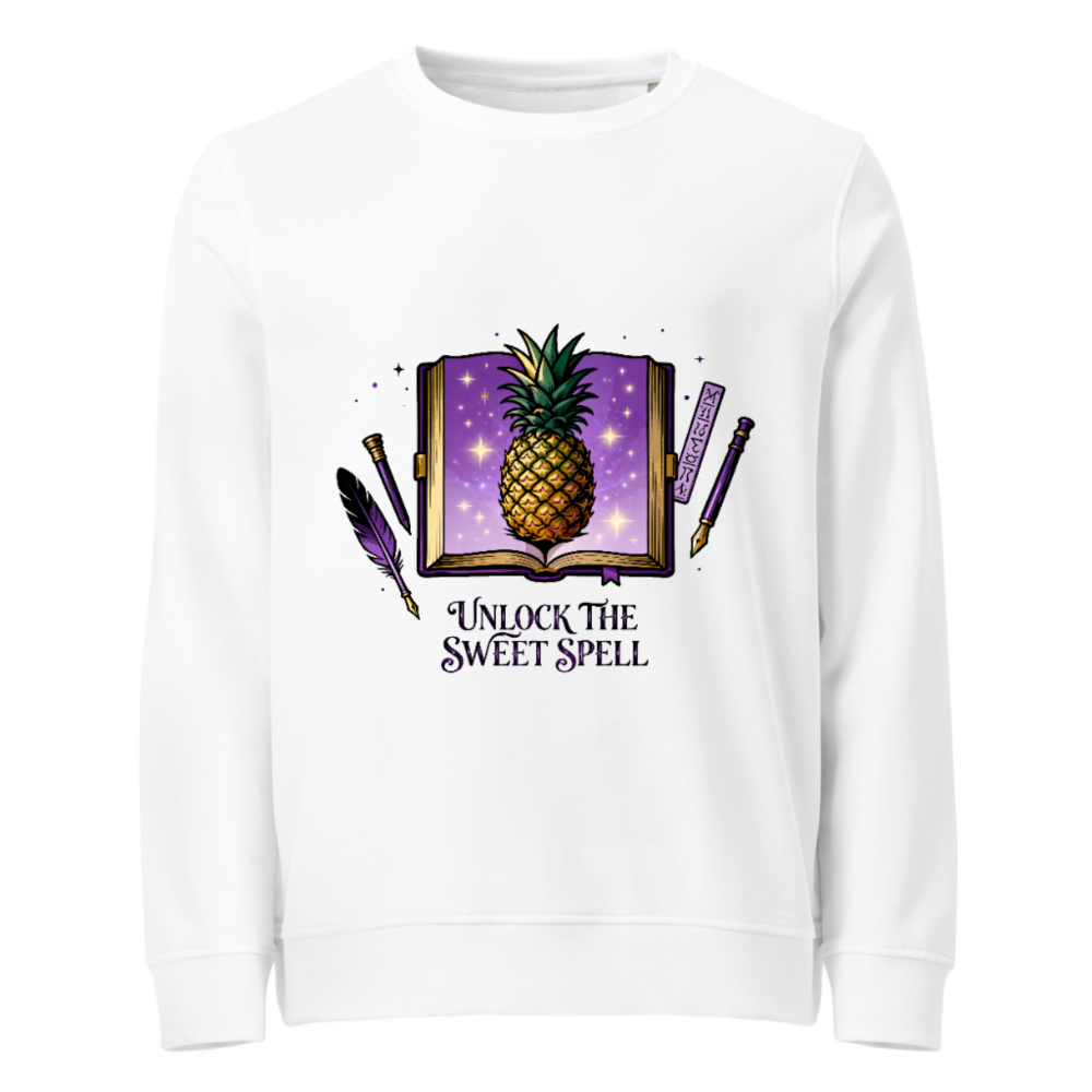 Unisex Organic Sweatshirt | Unlock the Sweet Spell Pineapple Book Design