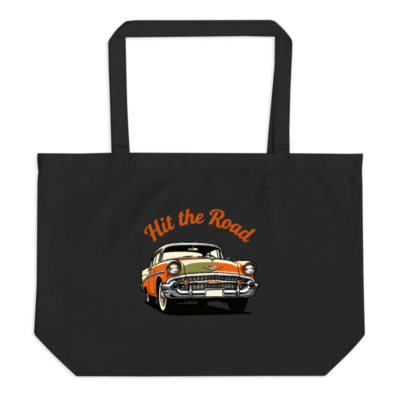 Organic Tote Bag with Classic Car Design | Hit the Road Black Tote