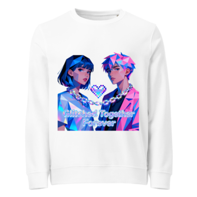 Glitched Together Forever Unisex Organic Sweatshirt - Pixel Art Couple Design