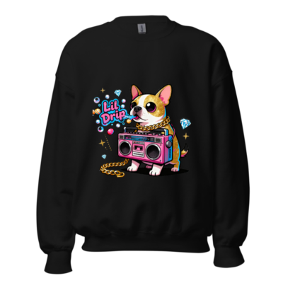Lil Drip Dog Boombox Sweatshirt - Unisex Crew Neck Black