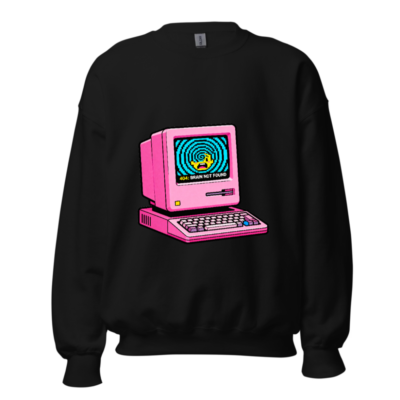 Pink Retro Computer Sweatshirt | 404: Brain Not Found | Unisex Crew Neck