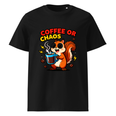 Coffee or Chaos Squirrel T-Shirt | Unisex Organic Cotton Tee