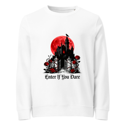 Unisex Organic Sweatshirt | Gothic Castle & Red Moon Design - Enter If You Dare