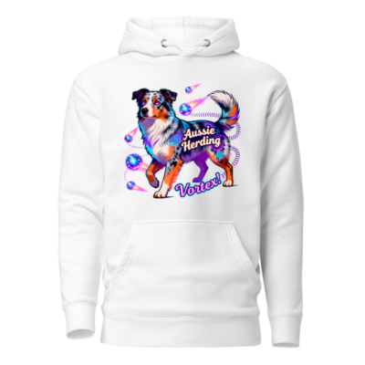 Unisex Aussie Herding Vortex! Premium Pullover Hoodie - Colorful Australian Shepherd Design