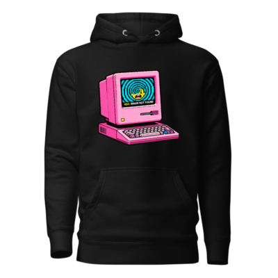Pink Retro Computer Hoodie | 404 Brain Not Found | Unisex Premium Pullover