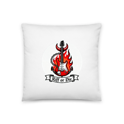 Riff or Die Electric Guitar Pillow 18"x18" - Flame & Skull Rock Design