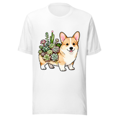 Unisex Corgi with Succulents T-Shirt | Watercolor Pet Design