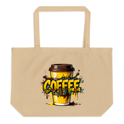 Large Organic Tote Bag with Coffee Art Design - Eco-Friendly & Reusable